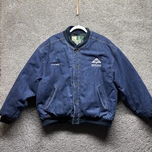 VTG WearGuard Denim Bomber Jacket Mens LARGE Chore Quilted Insulated GP Logo 90s